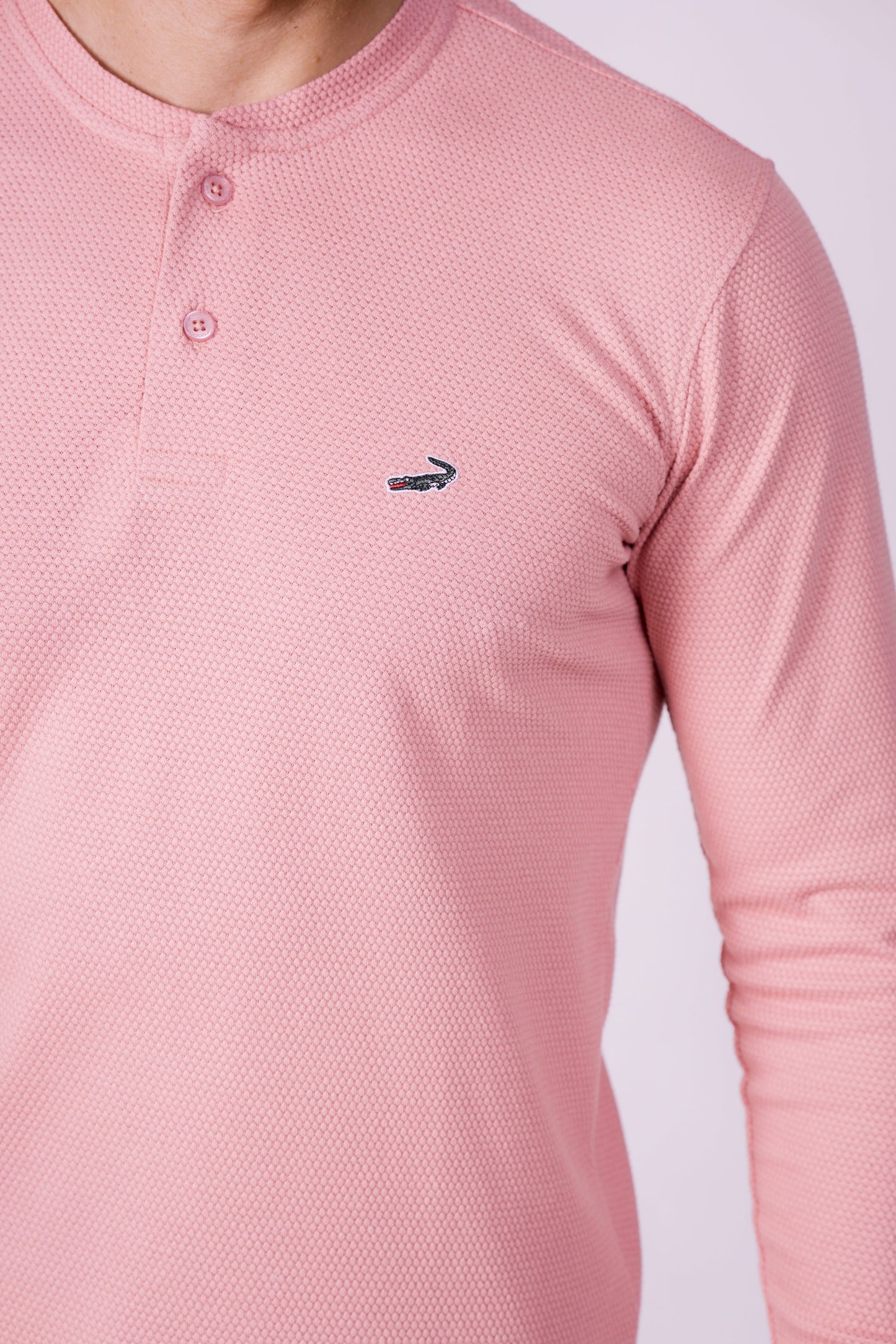 Crocodile Slim Fit Henley T Shirt Orange - Shell Coral