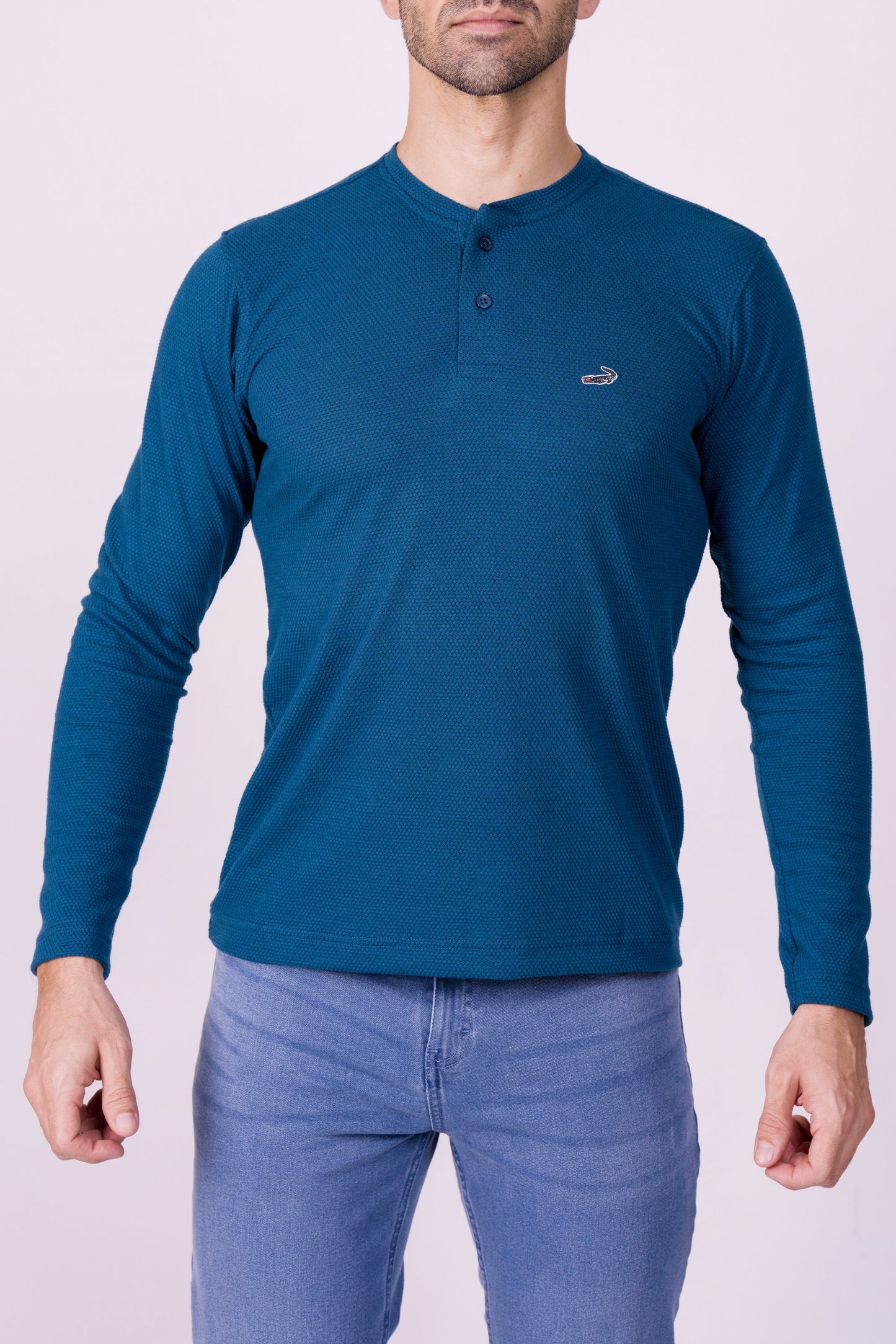Crocodile Slim Fit Henley T Shirt Blue - Colonial Blue