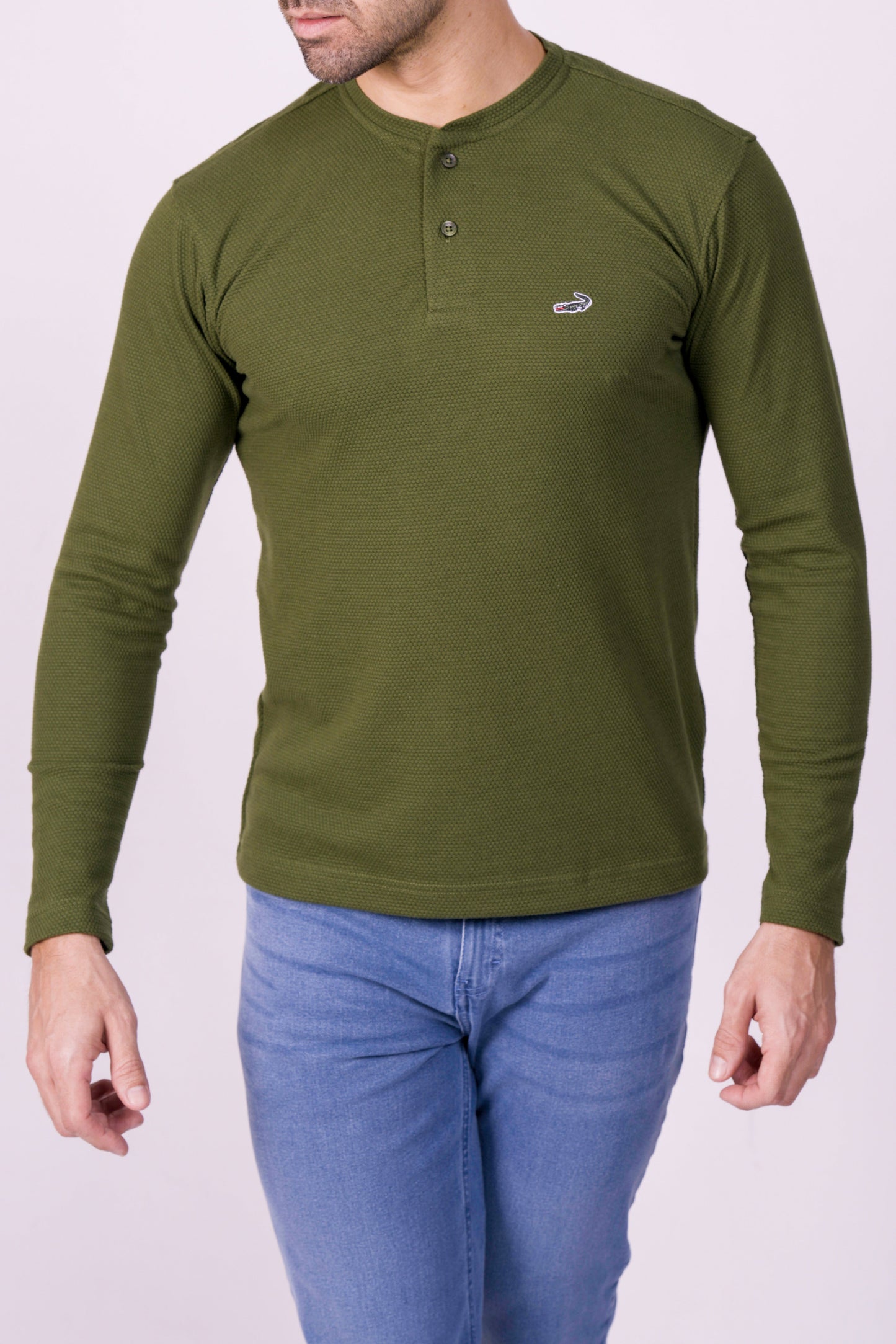 Crocodile Slim Fit Henley T Shirt Green - Greener Pastures