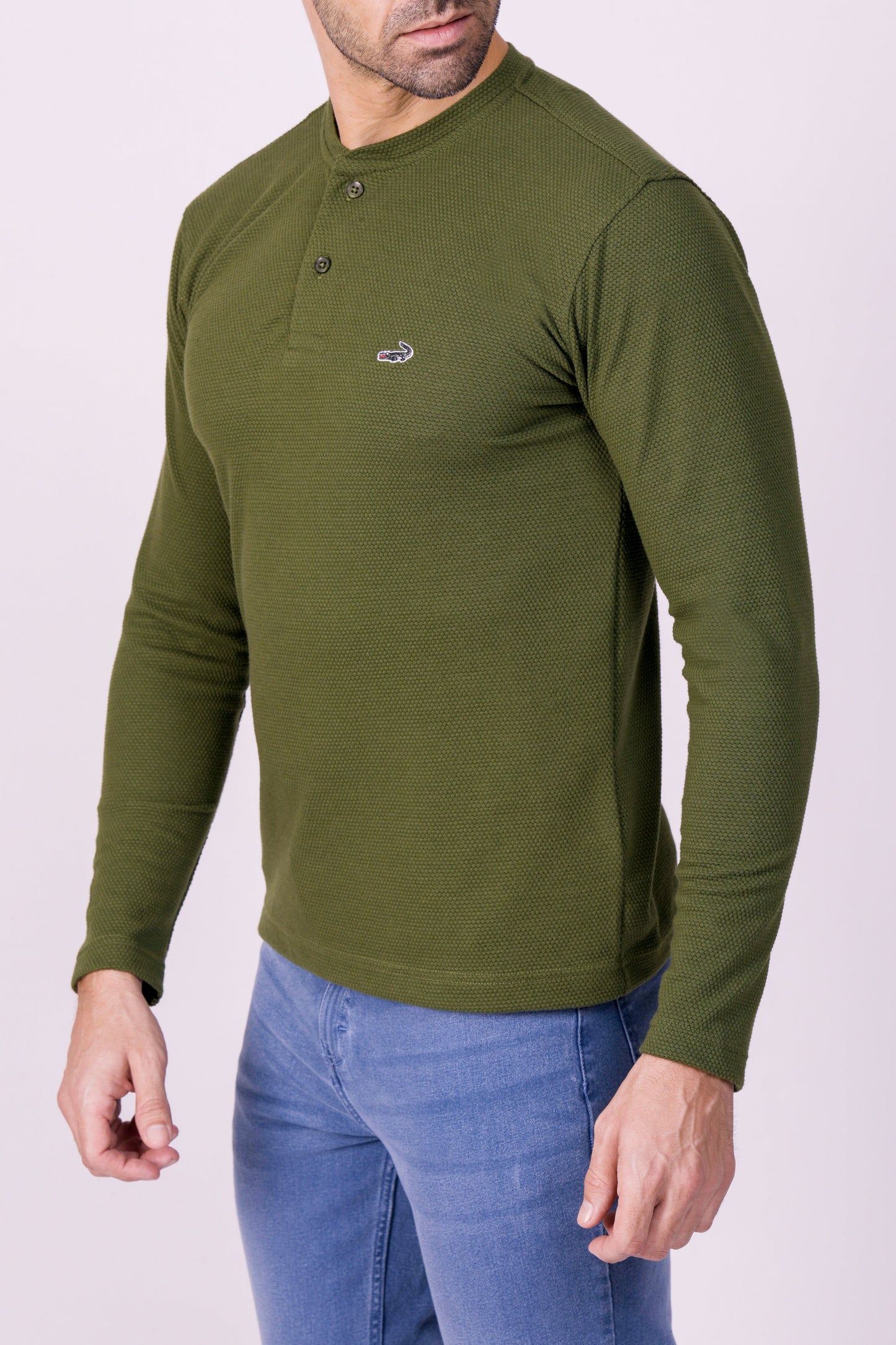 Crocodile Slim Fit Henley T Shirt Green - Greener Pastures