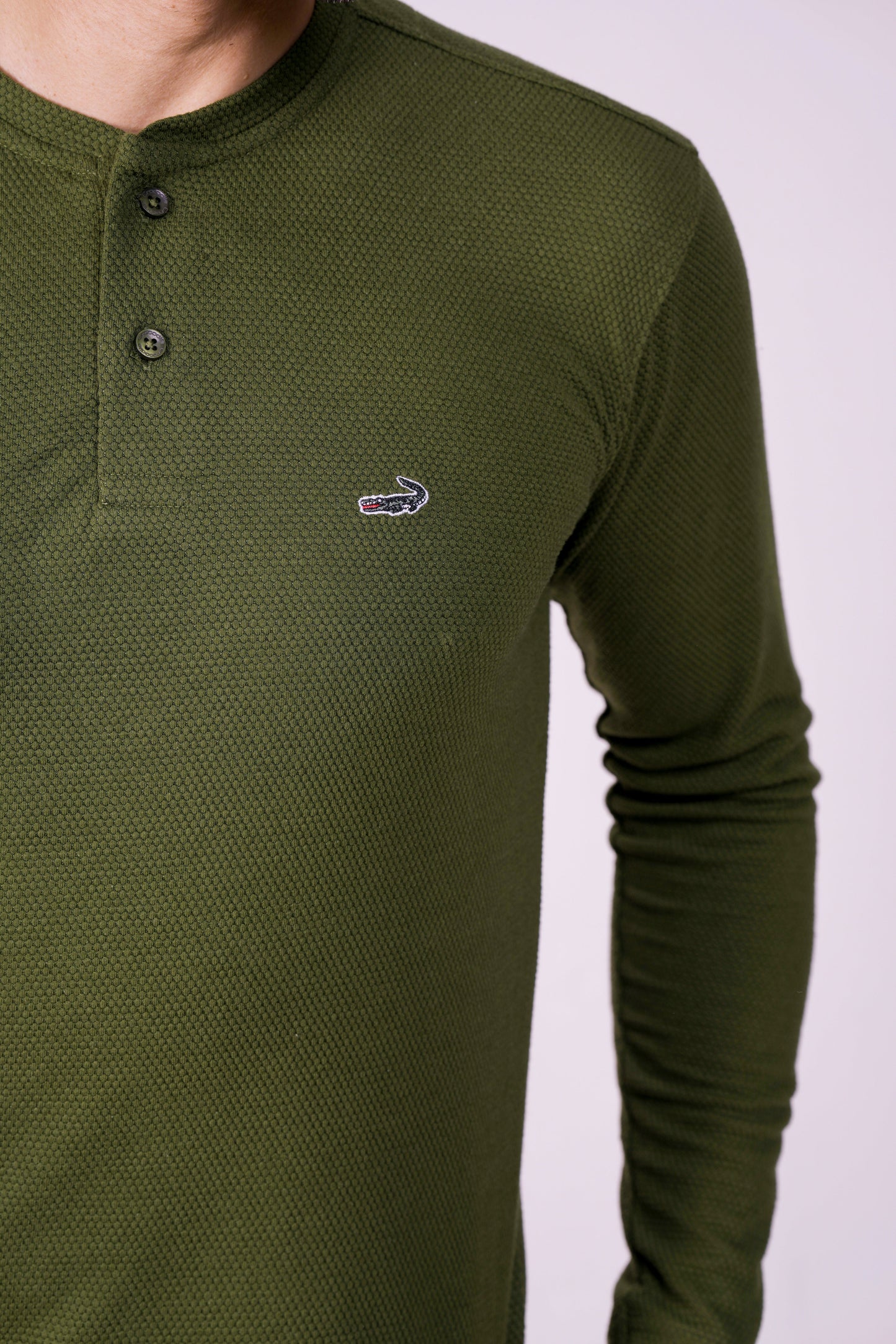Crocodile Slim Fit Henley T Shirt Green - Greener Pastures