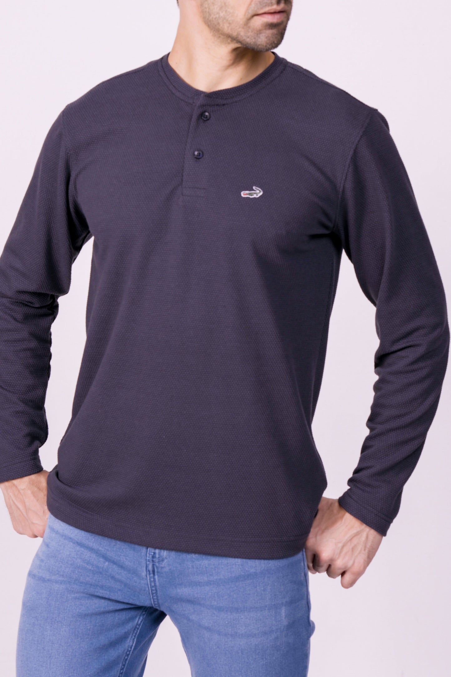 Crocodile Mens Slim Fit Henley Tshirt Charcoal