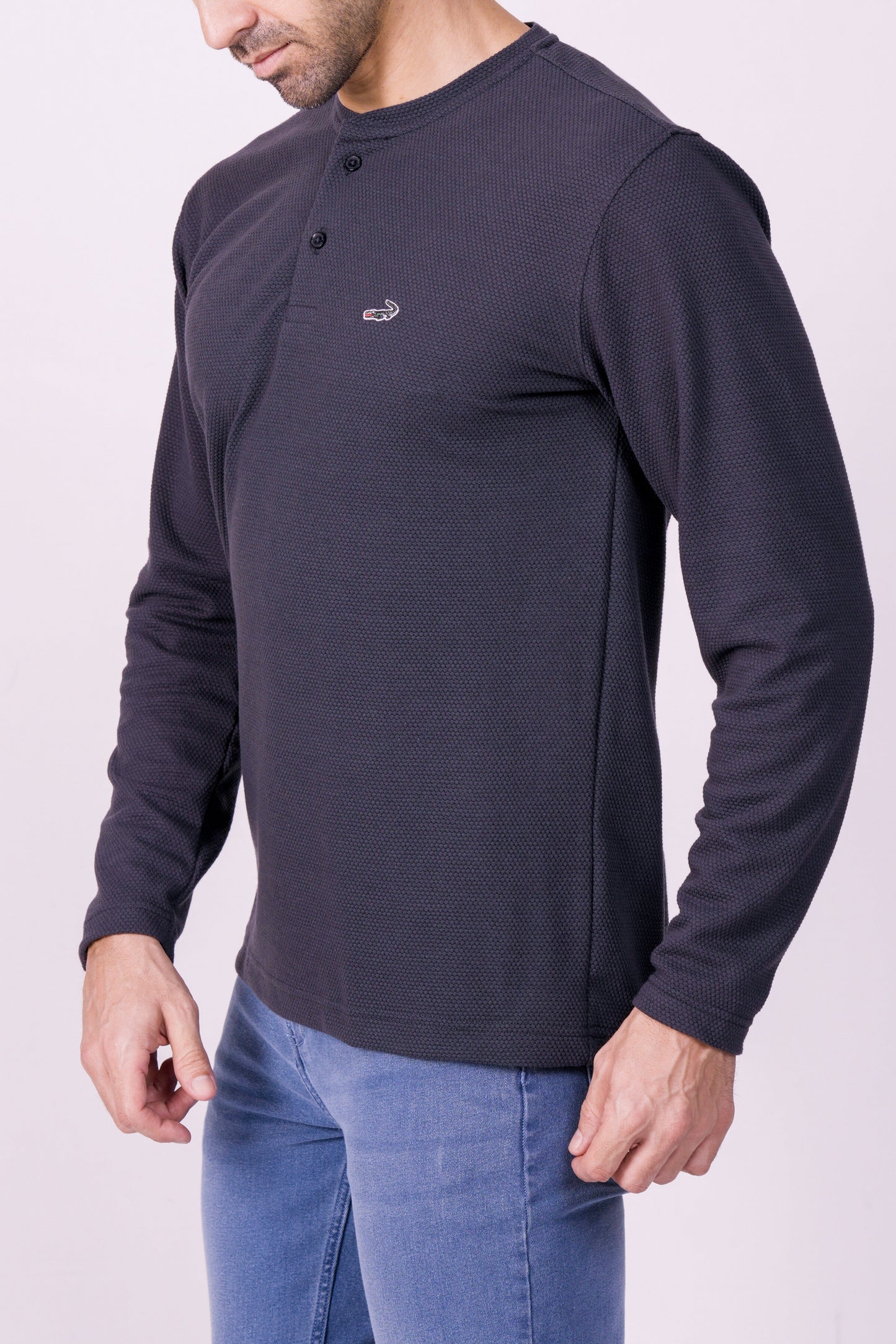 Crocodile Mens Slim Fit Henley Tshirt Charcoal
