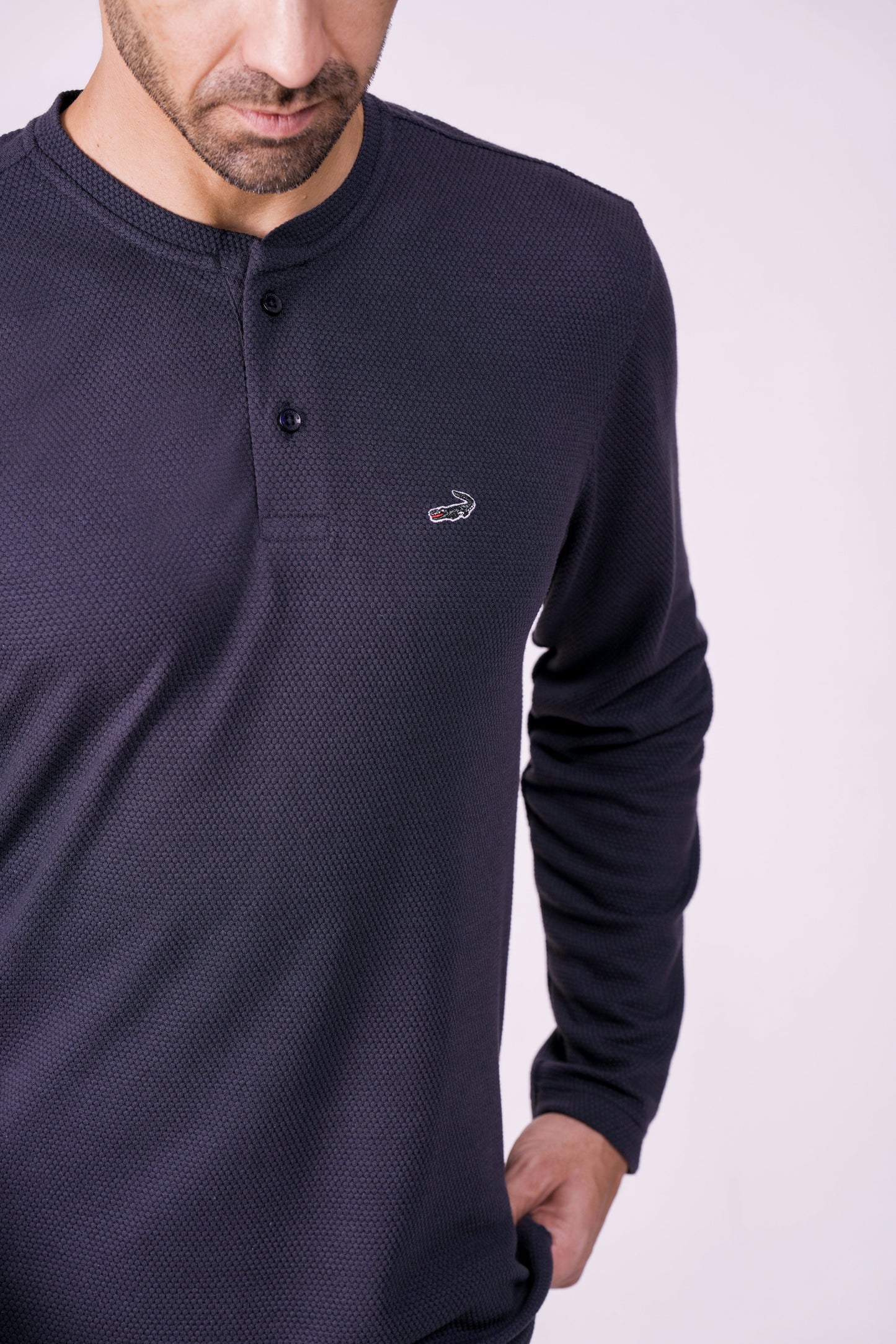 Crocodile Mens Slim Fit Henley Tshirt Charcoal