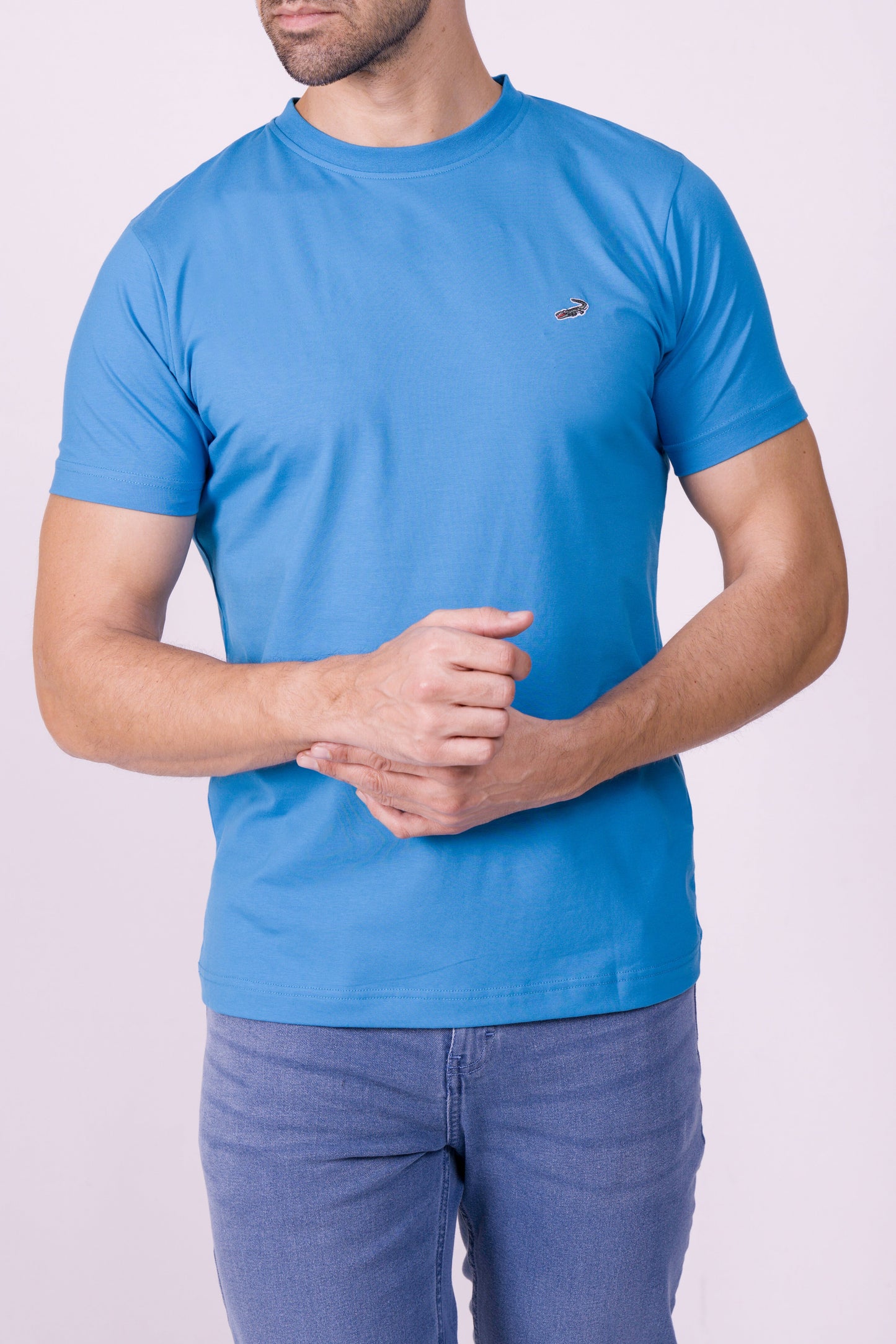 Crocodile Crew Neck  Action Fit Hs T Shirt Blue - Methly Blue