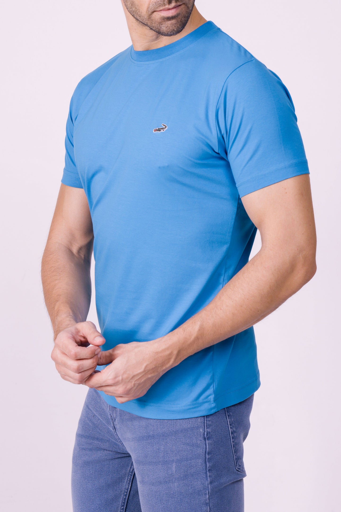 Crocodile Crew Neck  Action Fit Hs T Shirt Blue - Methly Blue