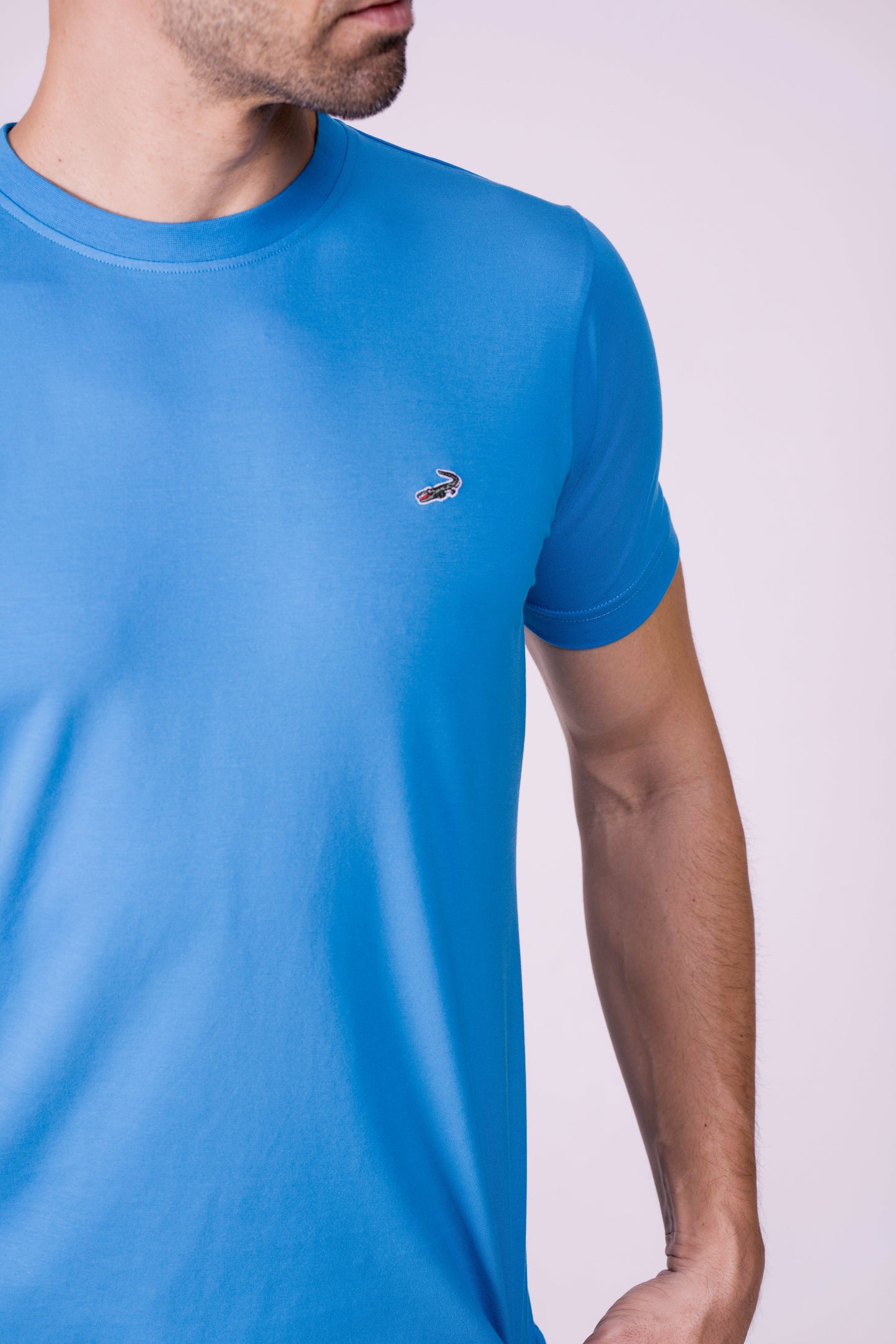 Crocodile Crew Neck  Action Fit Hs T Shirt Blue - Methly Blue