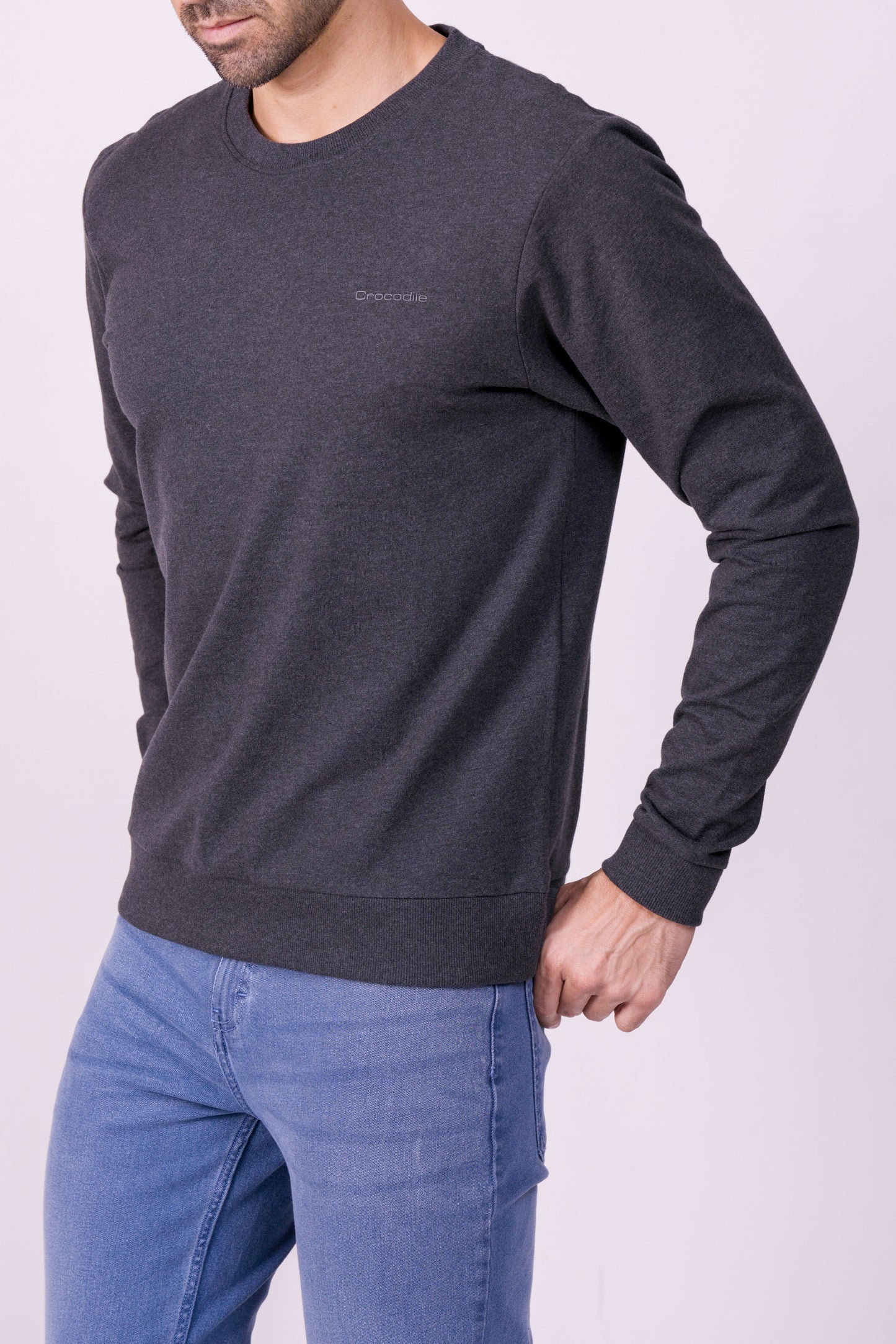 Crocodile Crew Neck Classic Sweater Charcoal