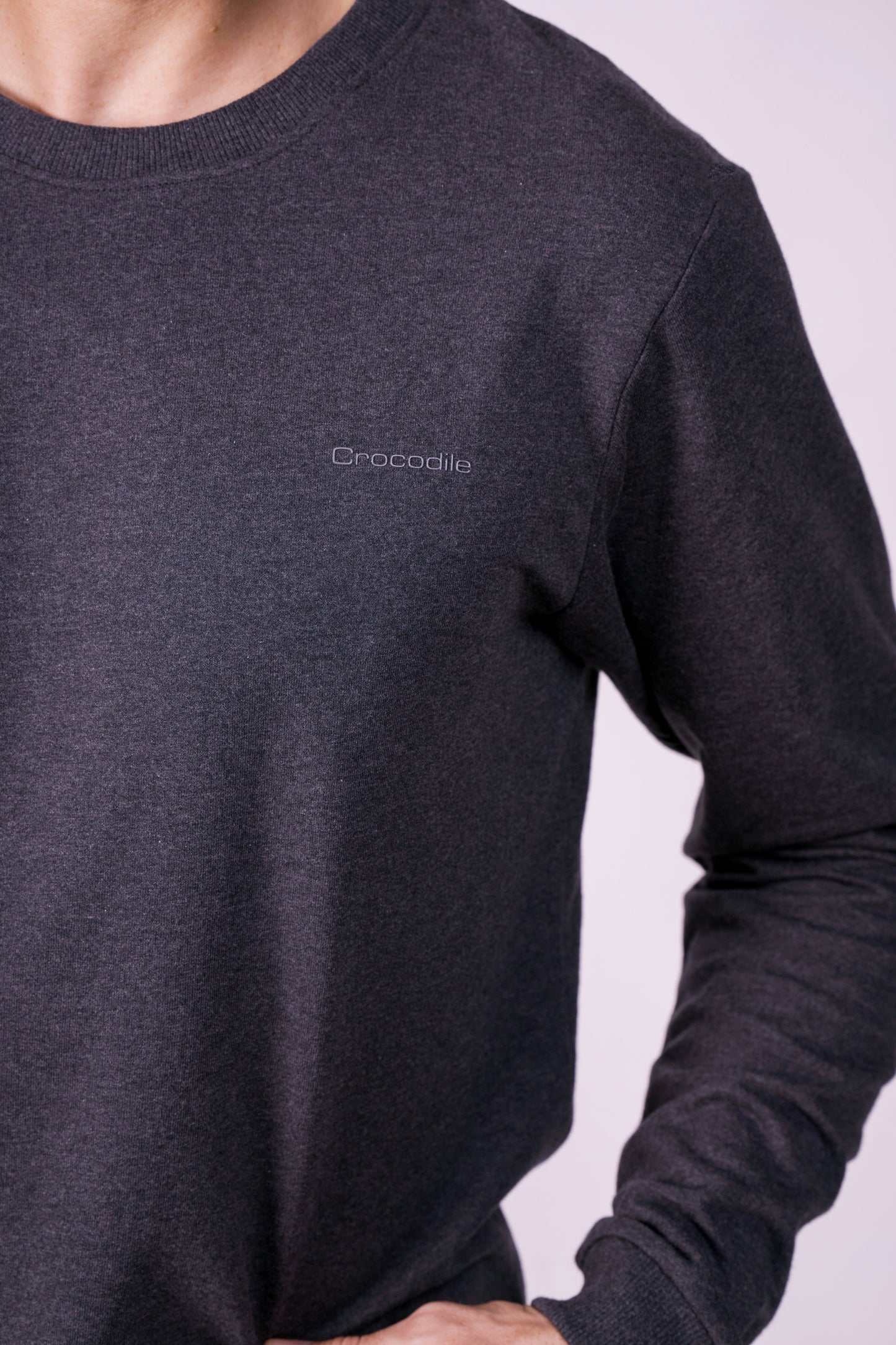 Crocodile Crew Neck Classic Sweater Charcoal