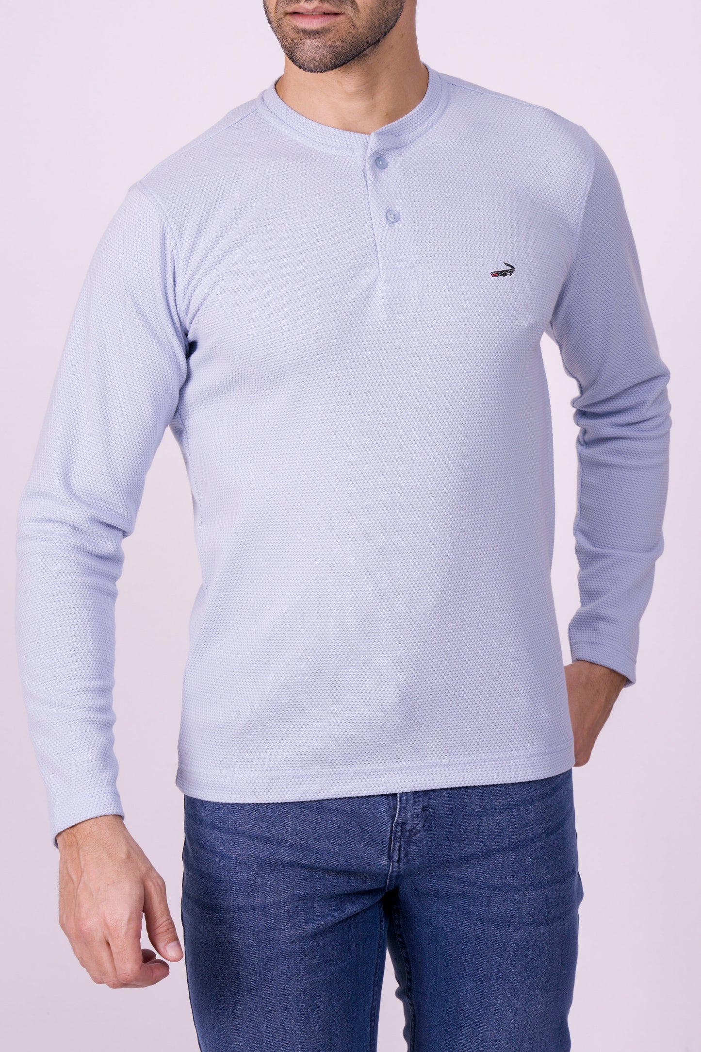 Crocodile Slim Fit Henley T Shirt Sky