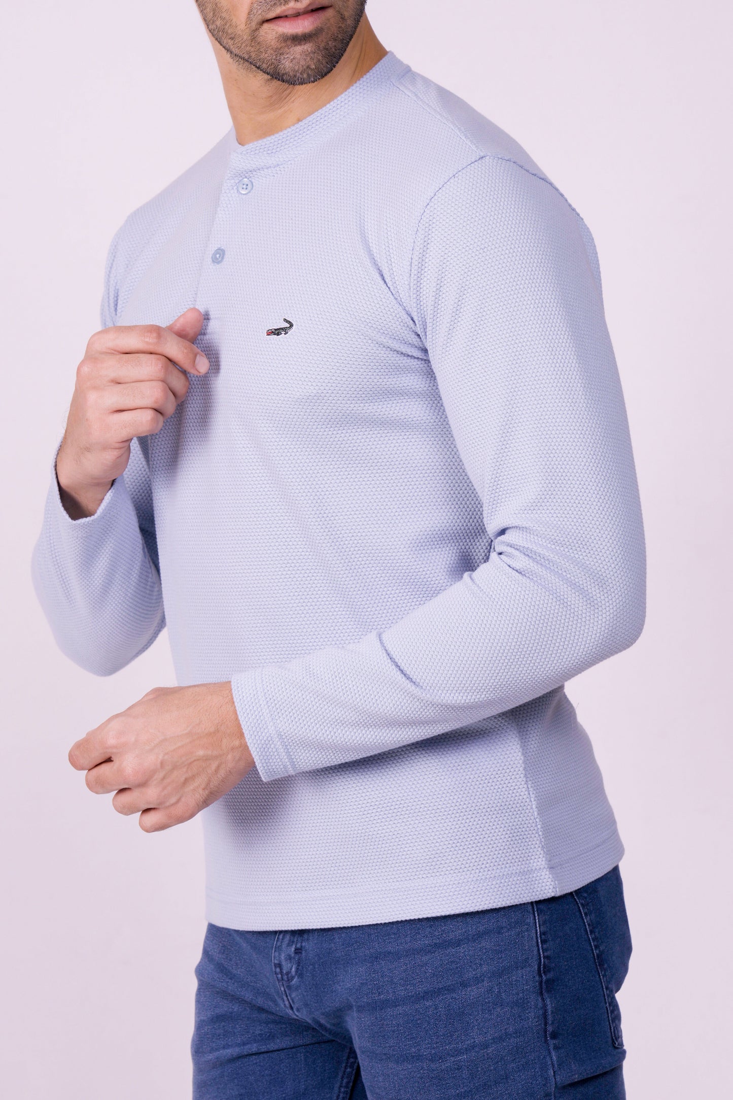 Crocodile Slim Fit Henley T Shirt Sky