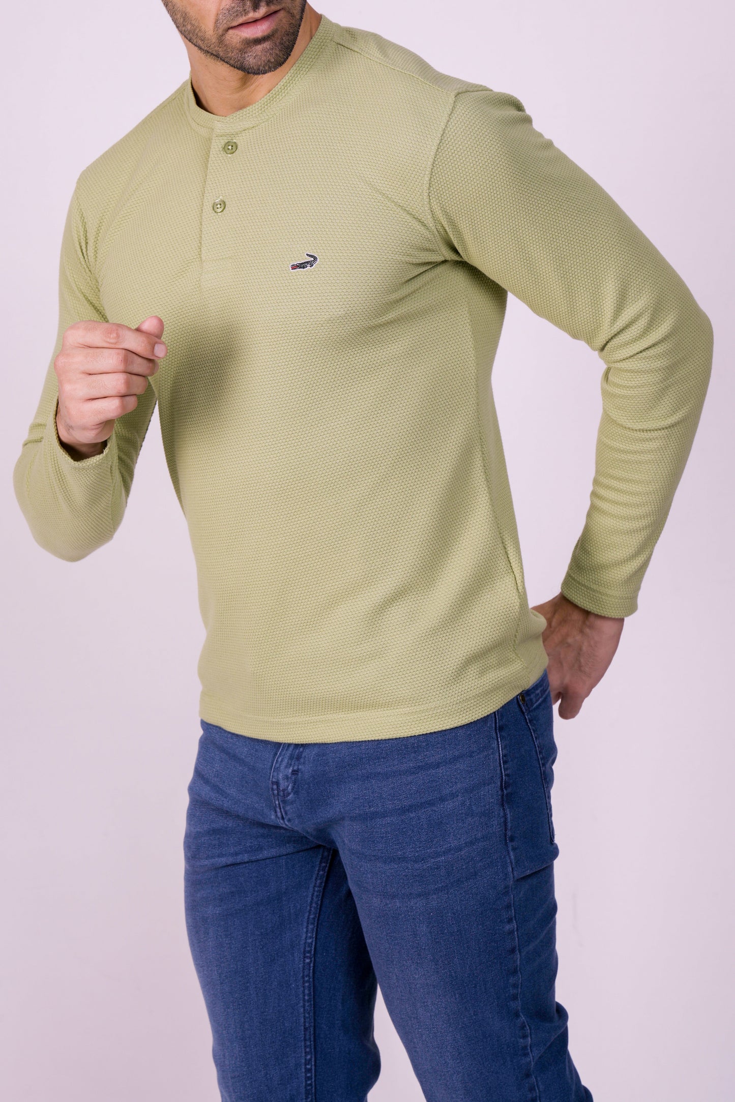 Crocodile Slim Fit Henley T Shirt Green - Pastel Green