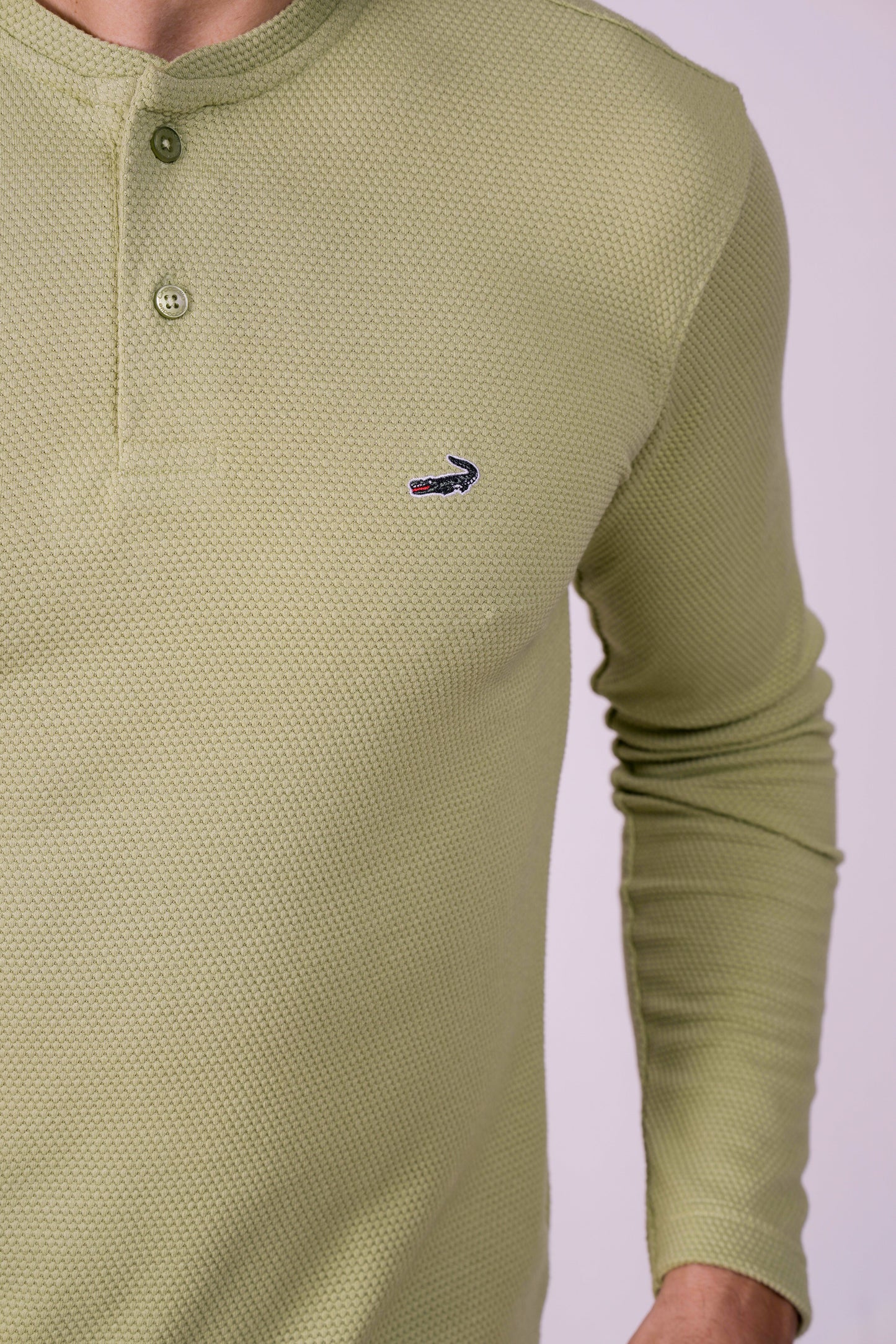 Crocodile Slim Fit Henley T Shirt Green - Pastel Green