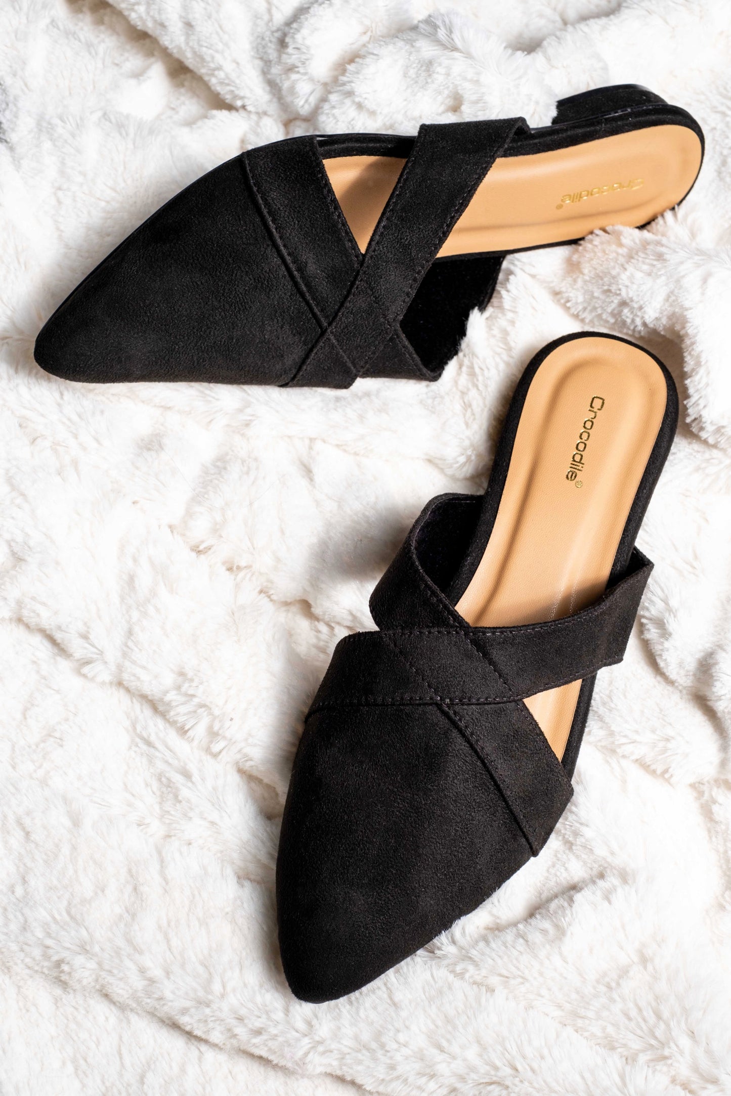 Viviana Suede Mule Flats in Black