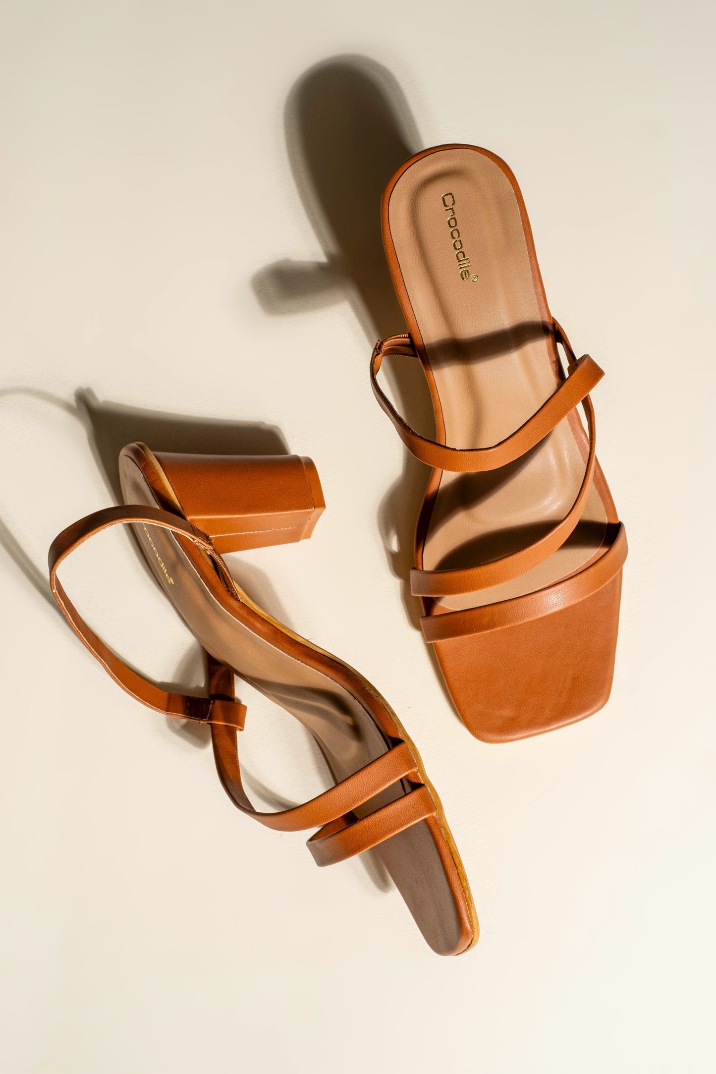 Fiora - Square Toe Block Heels in Tan