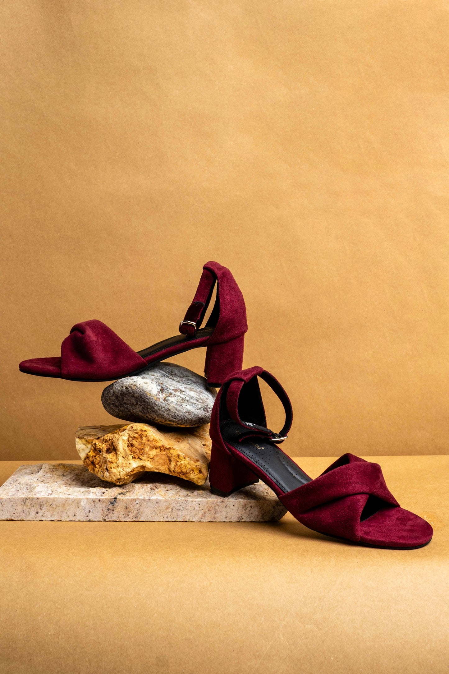 Elowen - Suede Heel Shoes with Round Toe in Red