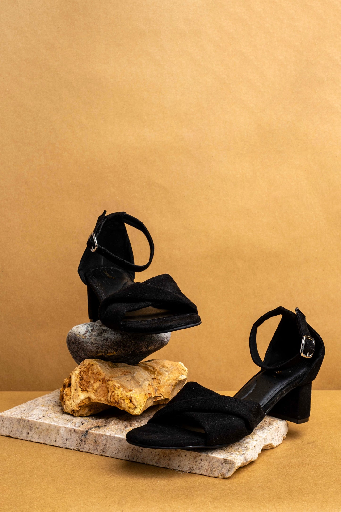 Elowen - Suede Heel Shoes with Round Toe in Black