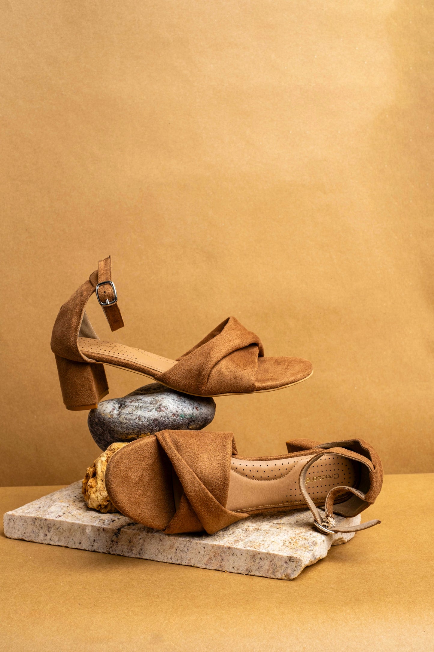Elowen - Suede Heel Shoes with Round Toe in Beige