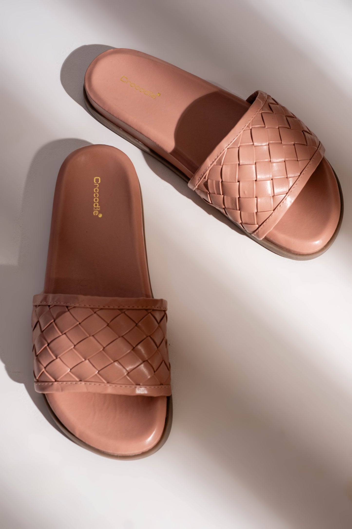 Calista - Braided Strap Slides with Round Toe in Blush Pink