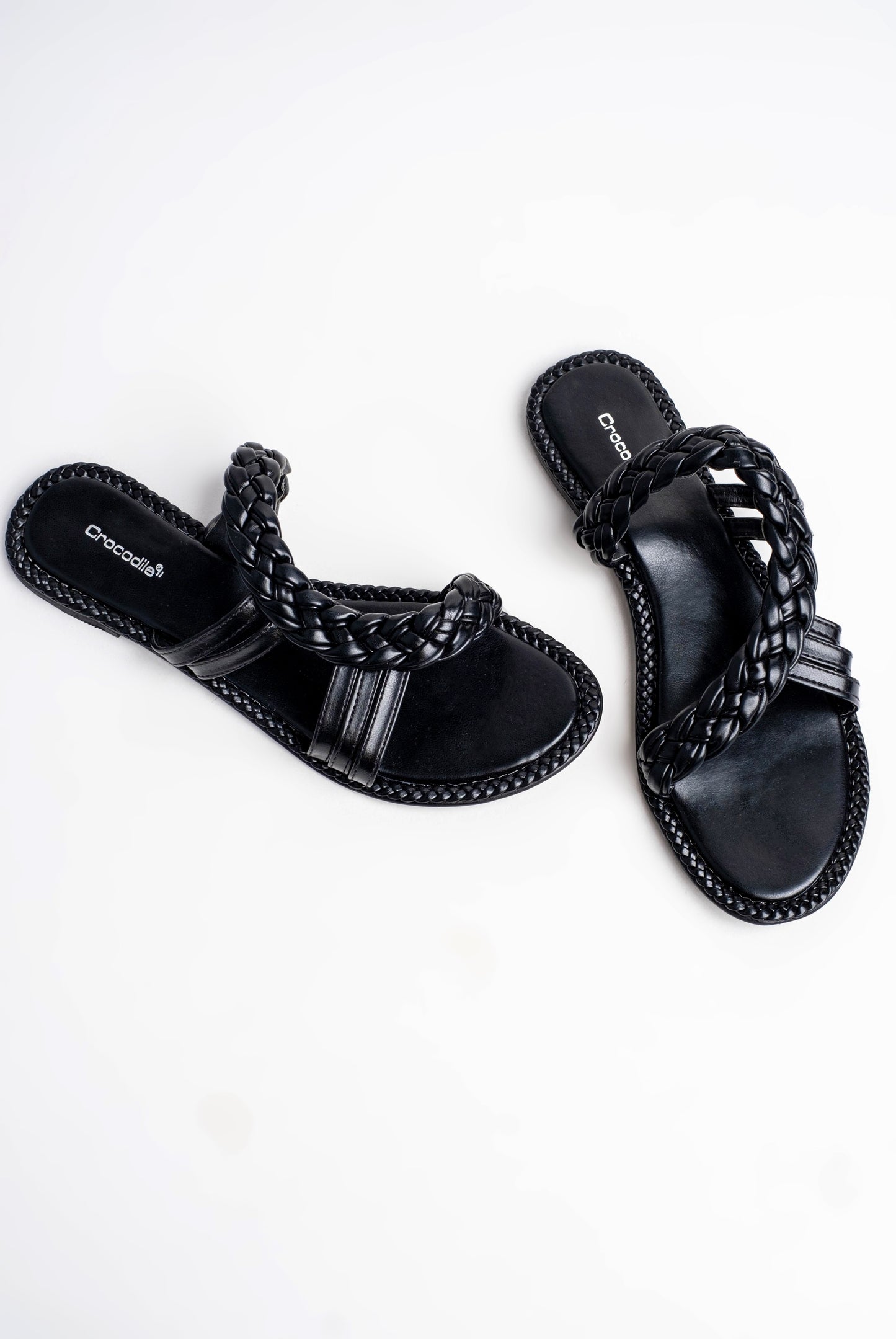 Isadora - Stylish Braided Strap Flats in Black