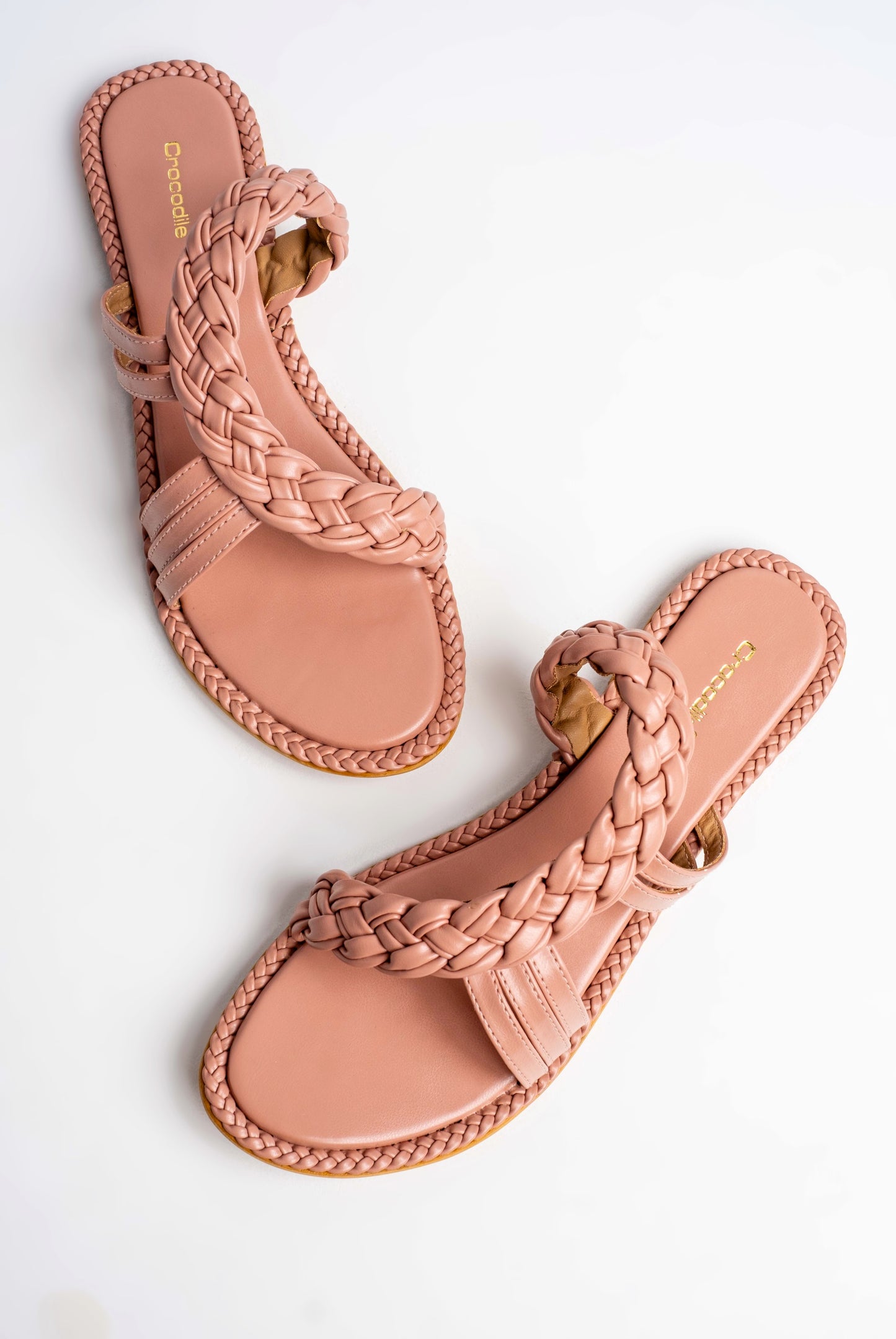 Isadora - Stylish Braided Strap Flats in Blush Pink