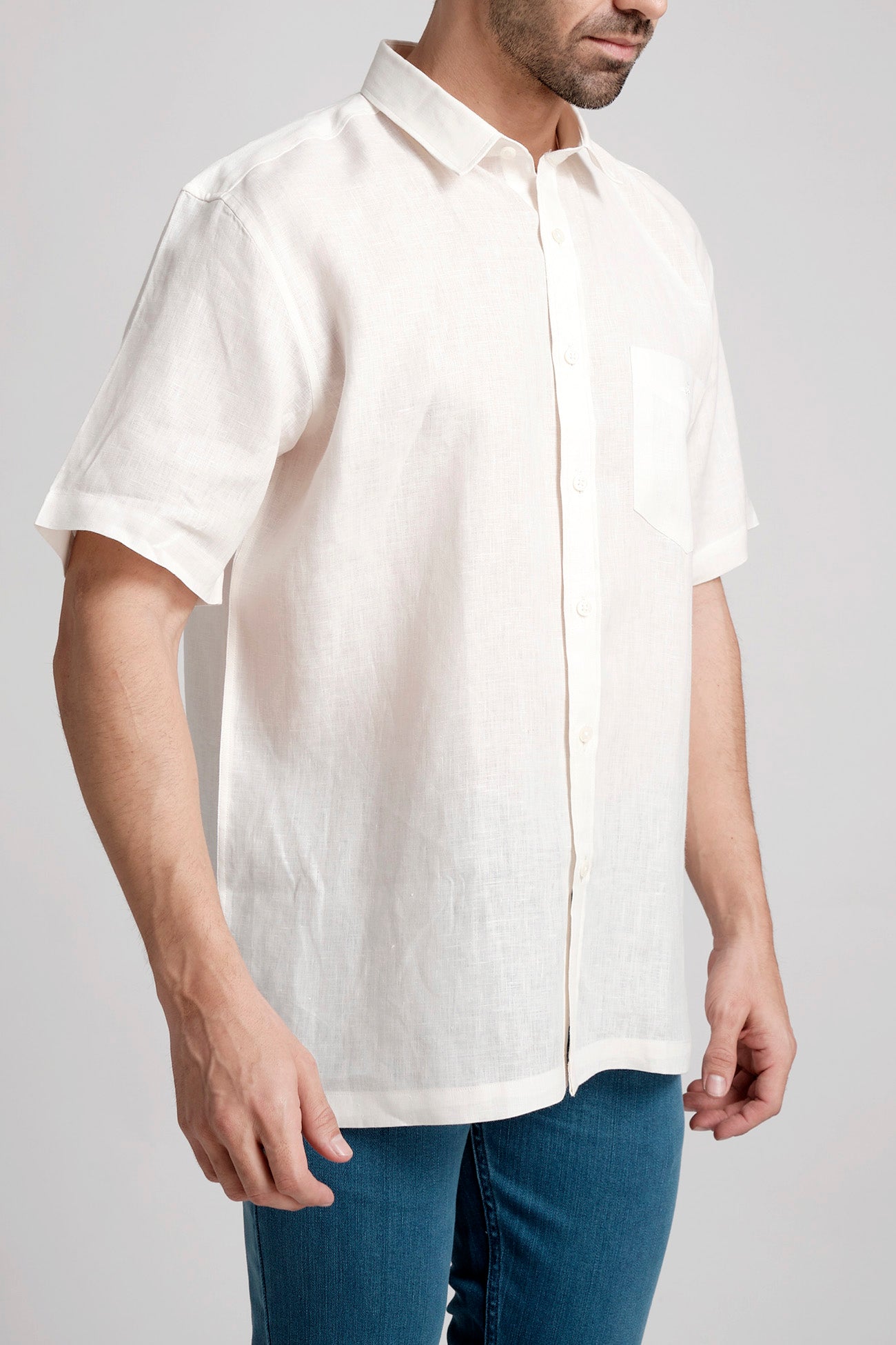 Leisure Fit Short Sleeves-Casual Shirts-Ivory White